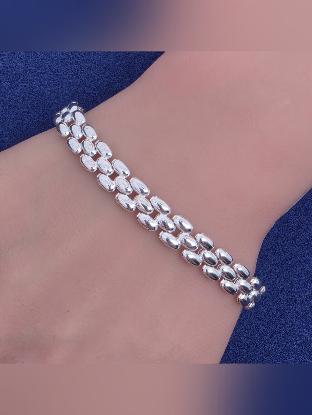 Vintage Italian Sterling Silver Panther Link Bracelet FAS Size 7